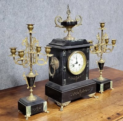 3-piece bronze and marble clock set, Napoleon III period, circa 1880