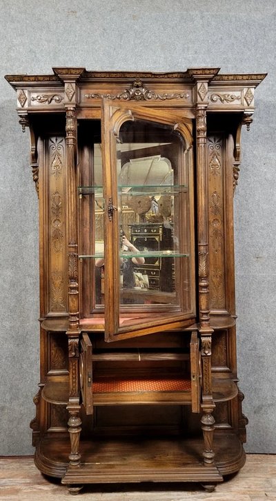 Bücherregal im Renaissancestil aus geschnitzter Eiche um 1850