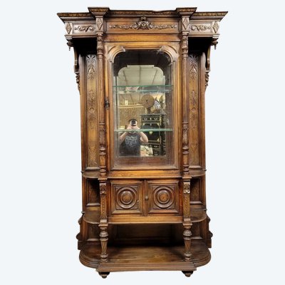 Bücherregal im Renaissancestil aus geschnitzter Eiche um 1850