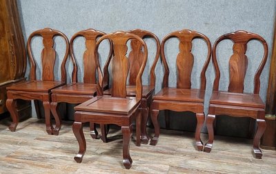 Asie XXeme: Series of 6 solid exotic wood chairs circa 1940