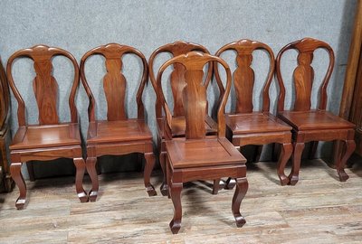 Asie XXeme: Series of 6 solid exotic wood chairs circa 1940