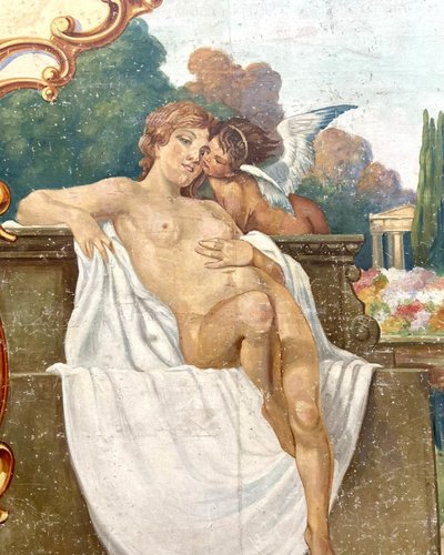Große bemalte Leinwand, Liebende Allegorie in einem antiken Garten