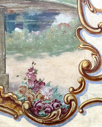 Große bemalte Leinwand, Liebende Allegorie in einem antiken Garten