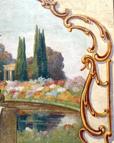 Große bemalte Leinwand, Liebende Allegorie in einem antiken Garten