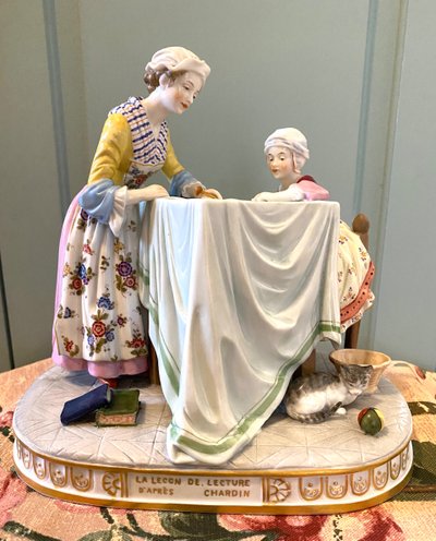 The Writing Lesson. After Chardin. Early 20th century porcelain. 18th century style. Capodimonte.