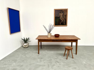 Table de ferme des années 50, chêne et pin