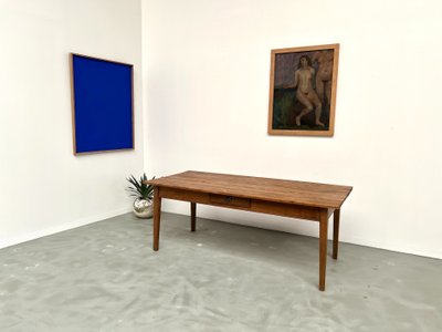 Table de ferme des années 50, chêne et pin