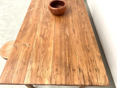 Table de ferme des années 50, chêne et pin