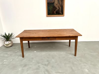 Table de ferme des années 50, chêne et pin