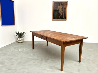 Table de ferme des années 50, chêne et pin