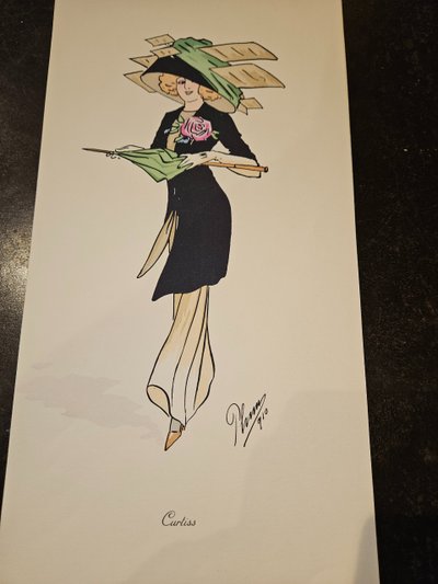 L'illustrateur Art Nouveau PLUM  Santos  - 1910 " Les chapeaux aéroplanes à PARIS  -  9 aquarelles 
