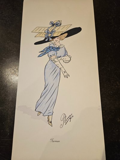 L'illustrateur Art Nouveau PLUM  Santos  - 1910 " Les chapeaux aéroplanes à PARIS  -  9 aquarelles 