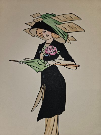 L'illustrateur Art Nouveau PLUM  Santos  - 1910 " Les chapeaux aéroplanes à PARIS  -  9 aquarelles 