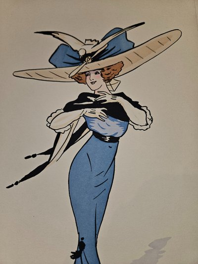 L'illustrateur Art Nouveau PLUM  Santos  - 1910 " Les chapeaux aéroplanes à PARIS  -  9 aquarelles 