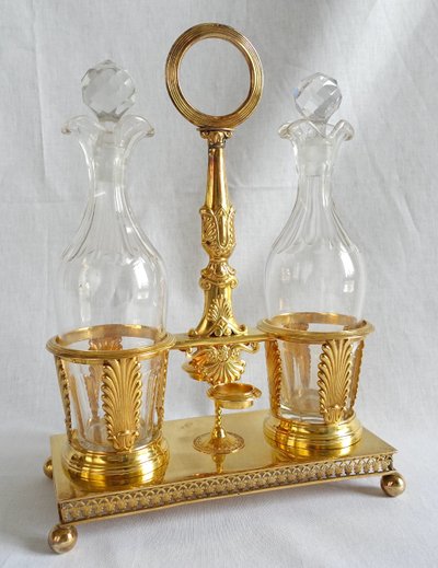 Empire oil and vinegar cruet in vermeil (solid silver gilded with gold) - Vieillard hallmark