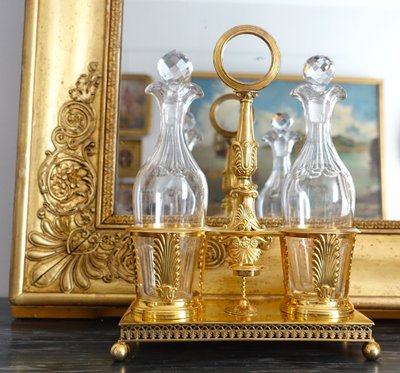 Empire oil and vinegar cruet in vermeil (solid silver gilded with gold) - Vieillard hallmark
