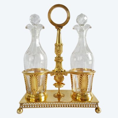 Empire oil and vinegar cruet in vermeil (solid silver gilded with gold) - Vieillard hallmark