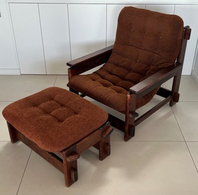 Scandinavian oak armchair and ottoman, 60s