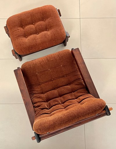 Scandinavian oak armchair and ottoman, 60s