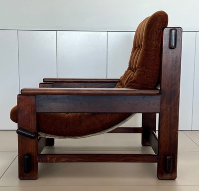 Scandinavian oak armchair and ottoman, 60s