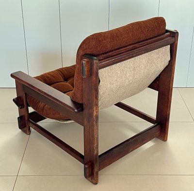 Scandinavian oak armchair and ottoman, 60s