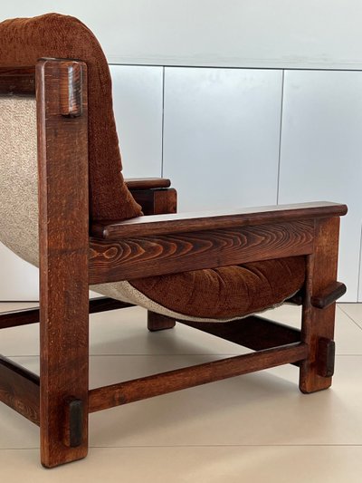 Scandinavian oak armchair and ottoman, 60s