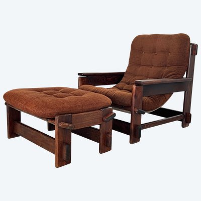 Scandinavian oak armchair and ottoman, 60s