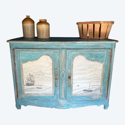 Buffet dressoir Louis XV datant du 18e siècle belle patine et peinture marine