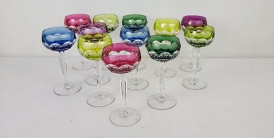6 Val Saint Lambert crystal colored wine glasses