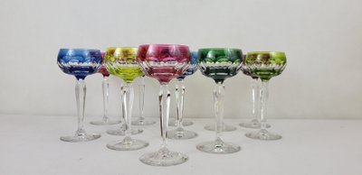 6 Val Saint Lambert crystal colored wine glasses