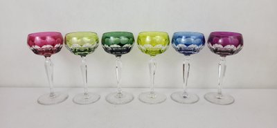 6 Val Saint Lambert crystal colored wine glasses