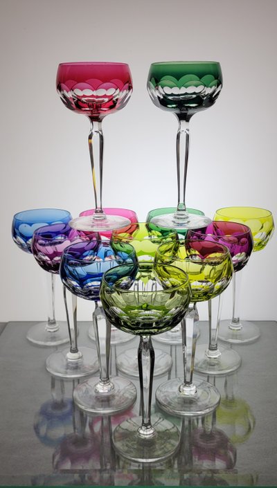6 Val Saint Lambert crystal colored wine glasses