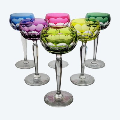 6 Val Saint Lambert crystal colored wine glasses