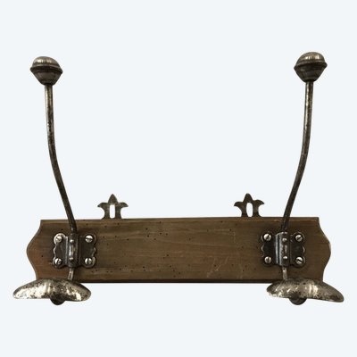 Porte manteaux, patère en fer sur bois d'époque 19 ème 