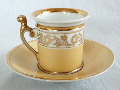 Pair of Charles X period Empire coffee cups, Nankin and gold decor - Paris porcelain