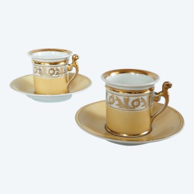 Pair of Charles X period Empire coffee cups, Nankin and gold decor - Paris porcelain