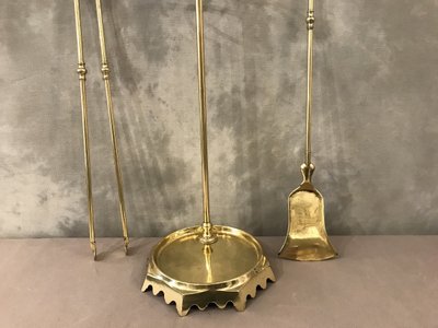 Serviteur de cheminée ancien en laiton d'époque 19 ème 
