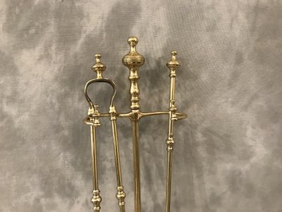 Serviteur de cheminée ancien en laiton d'époque 19 ème 