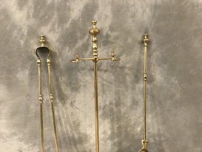 Serviteur de cheminée ancien en laiton d'époque 19 ème 