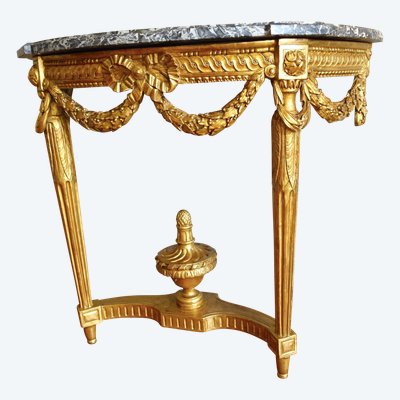 Console d'applique demi-lune d'époque Louis XVI en bois sculpté et doré vers 1780