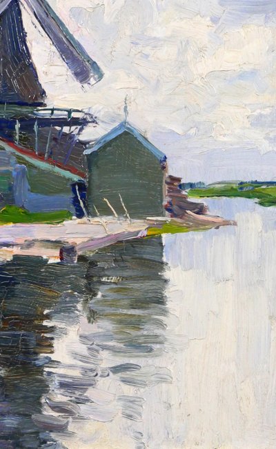 Georges BUYSSE 1864-1916 Mill in Belgium, painting, 1888 Impressionism Art Nouveau landscape