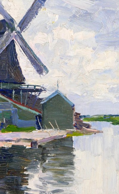 Georges BUYSSE 1864-1916 Mill in Belgium, painting, 1888 Impressionism Art Nouveau landscape