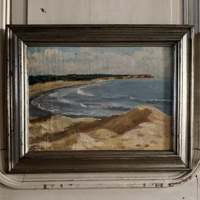 Oil on panel by M. Suilhor, beachfront, 20th century