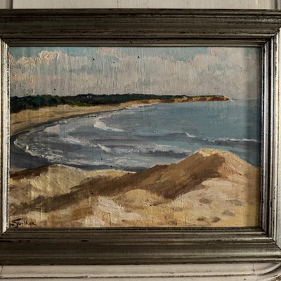 Oil on panel by M. Suilhor, beachfront, 20th century