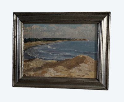 Oil on panel by M. Suilhor, beachfront, 20th century