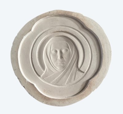 Matrice in gesso per medaglia di Anie Mouroux, volto della Vergine, XX secolo
