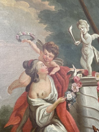 Louis XVI period trumeau with decoration of an allegory of love