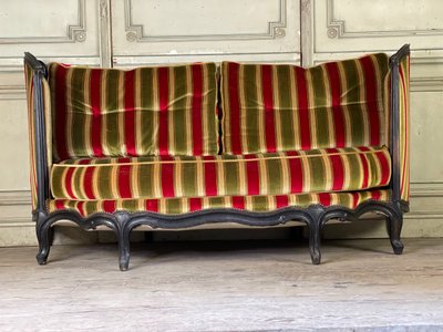 Divano in legno intagliato Luigi XV in patina nera