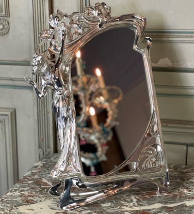 Silvered Bronze Table Mirror, Art Nouveau circa 1900