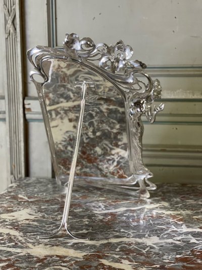 Silvered Bronze Table Mirror, Art Nouveau circa 1900